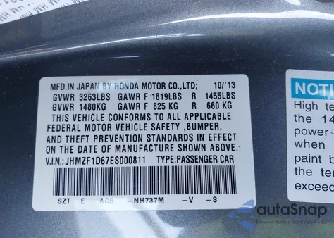 2014 Honda Cr-Z Ex from USA, damaged, VIN JHMZF1D67ES000811